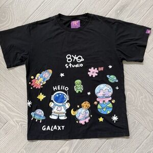 8 YO Studio Stay Free Forever Shirt Size Medium Black Graphic Tee Galaxy Space